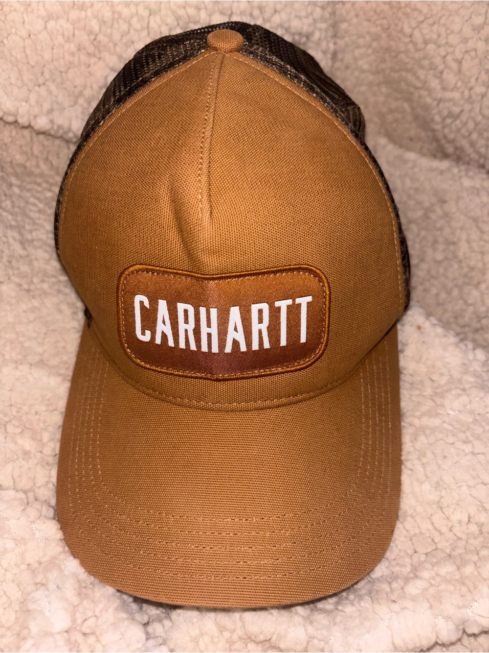 Carhartt Brown Canvas Camo Mesh Back Logo Patch Trucker Hat Snapback